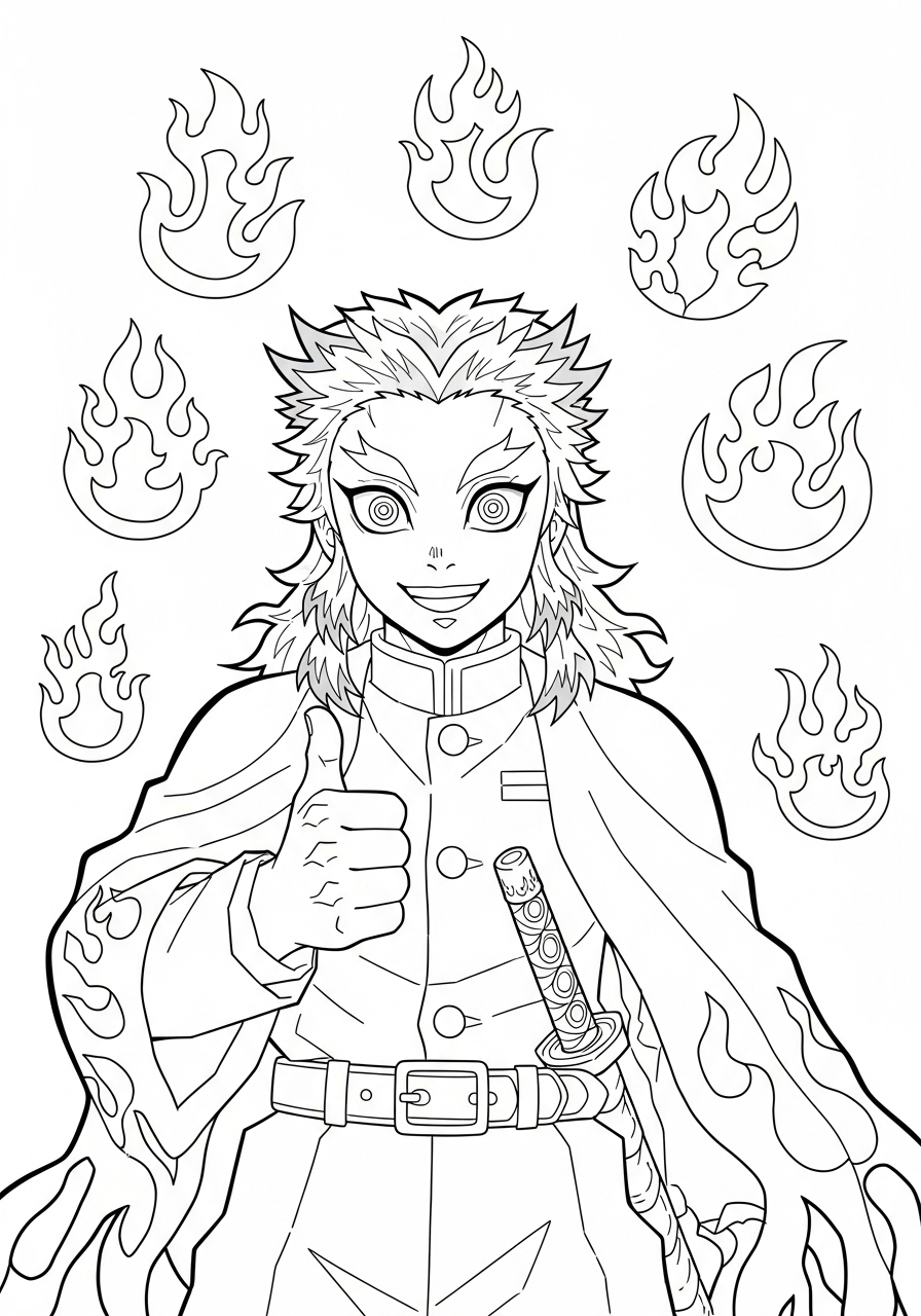 Kyojuro Rengoku 12 stampe da colorare per bambini Kyojuro Rengoku