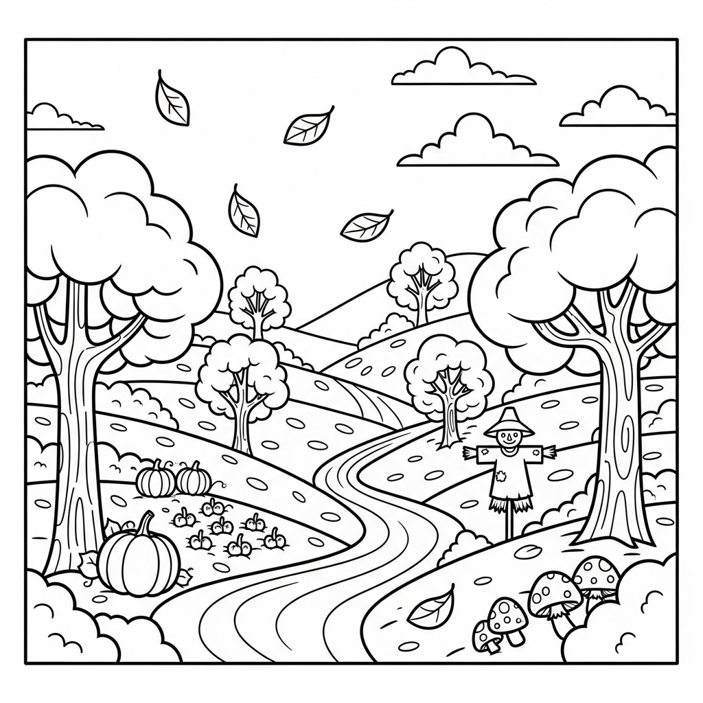 Paesaggio autunnale da colorare thumbnail