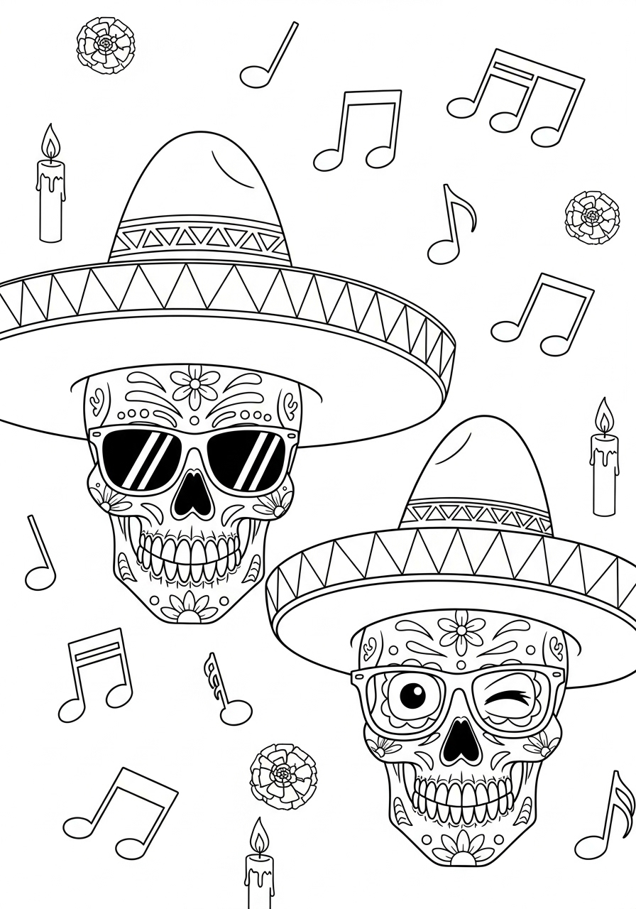 Día de los Muertos 12 disegni da stampare e colorare Día de los Muertos