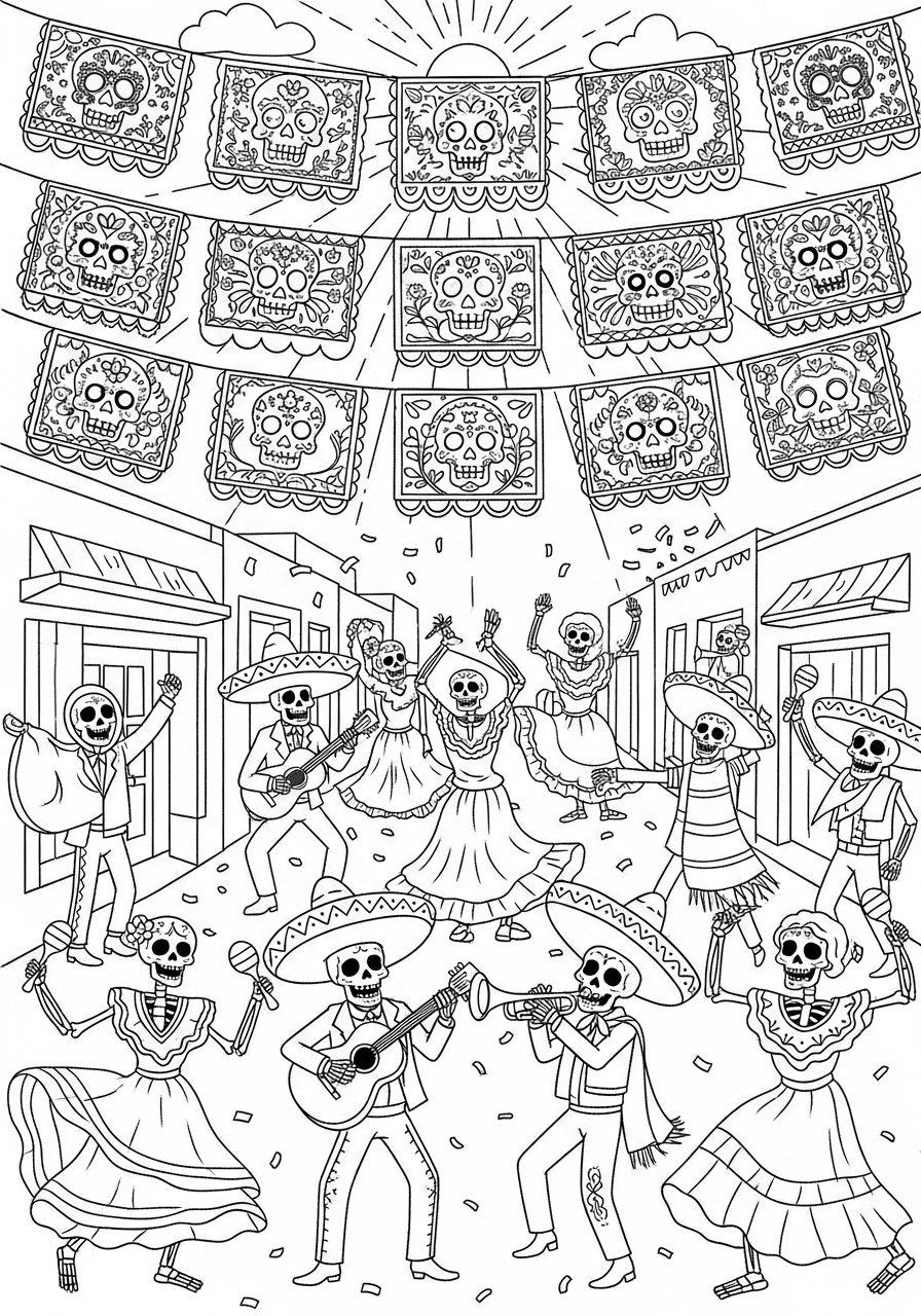 Día de los Muertos 10 disegni facili di Día de los Muertos da colorare