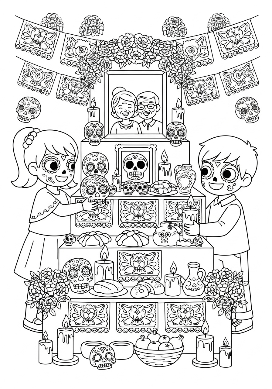 Día de los Muertos 19 immagini da colorare di Día de los Muertos