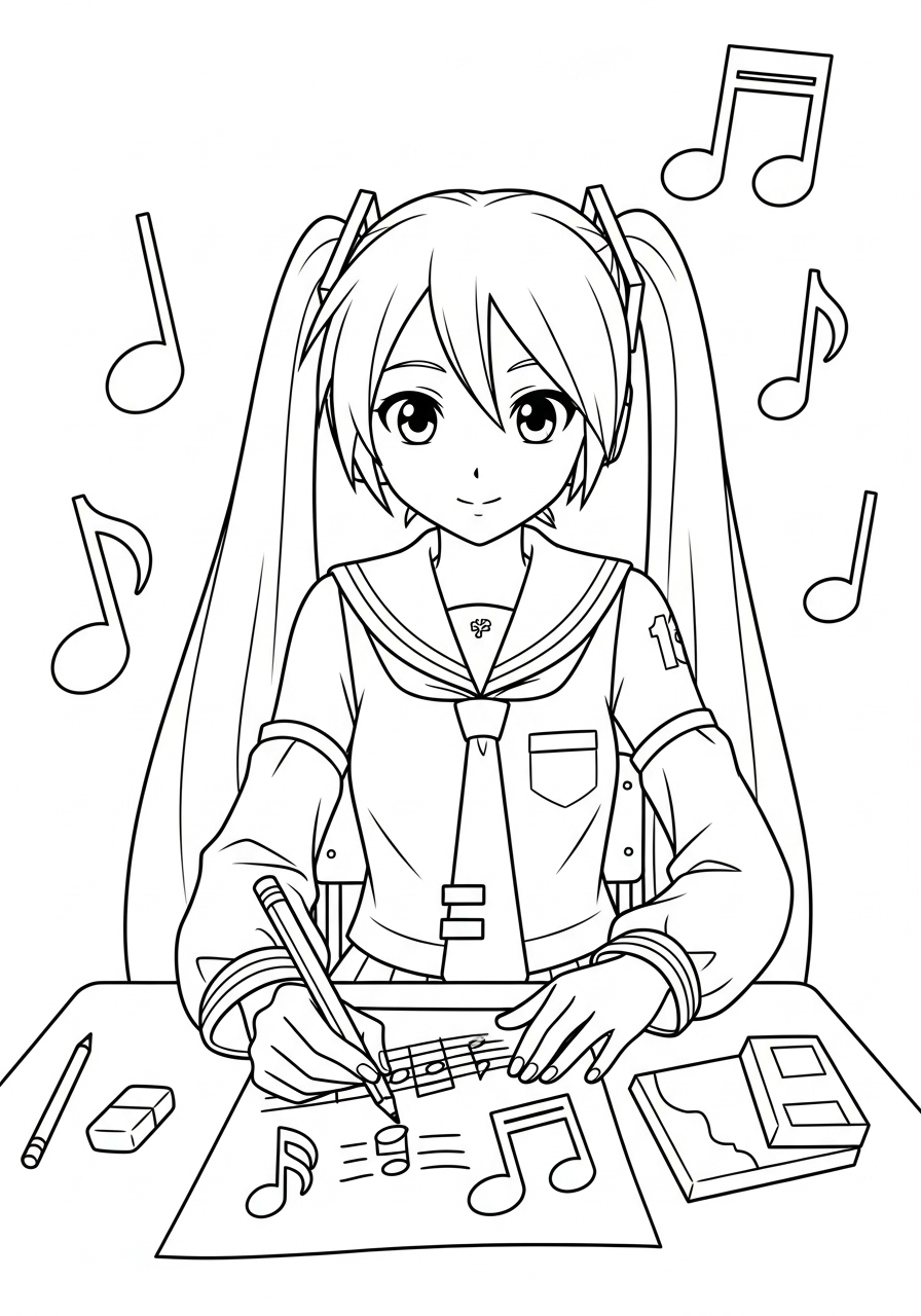 Hatsune Miku 7 stampe da colorare per bambini Hatsune Miku