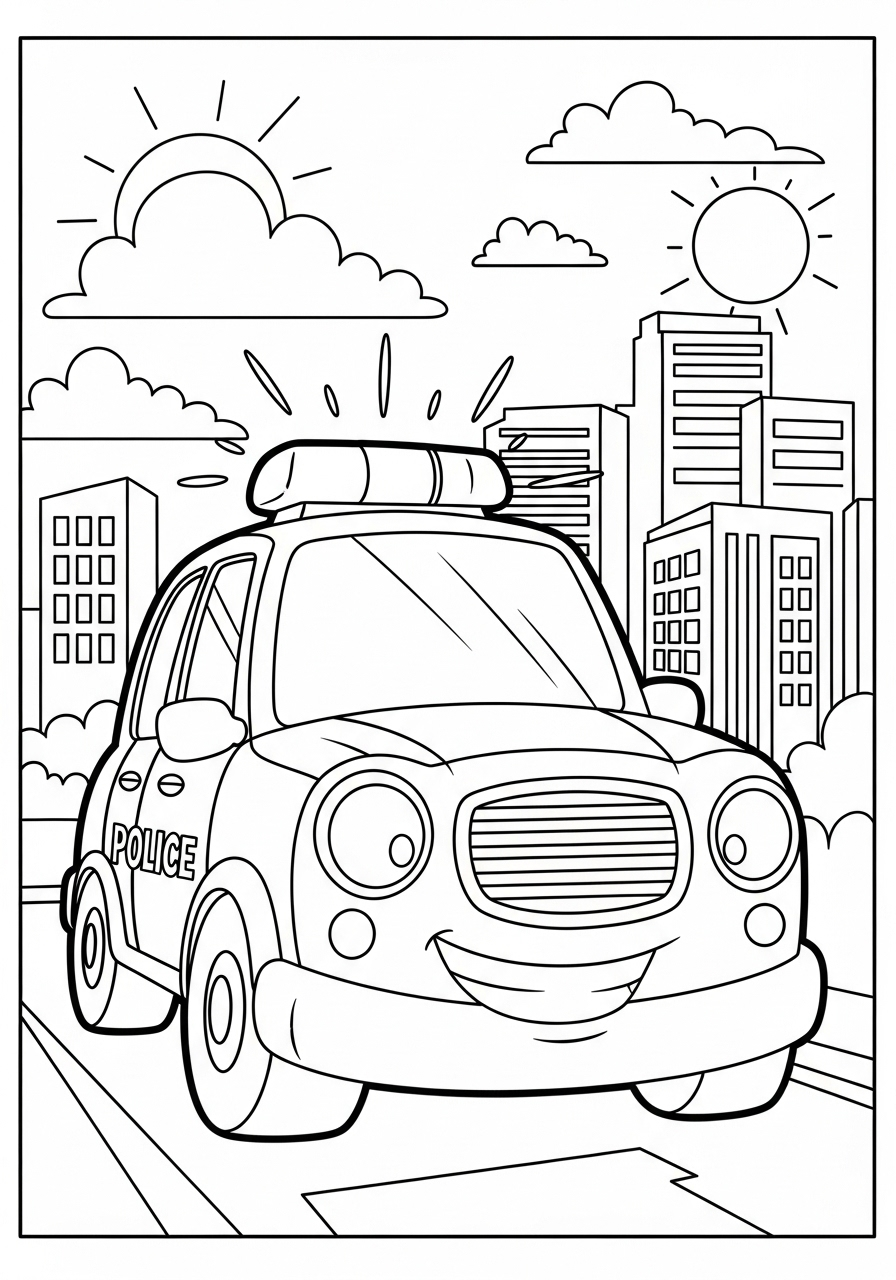 Macchina della polizia 23 disegni Macchina della polizia facili da colorare