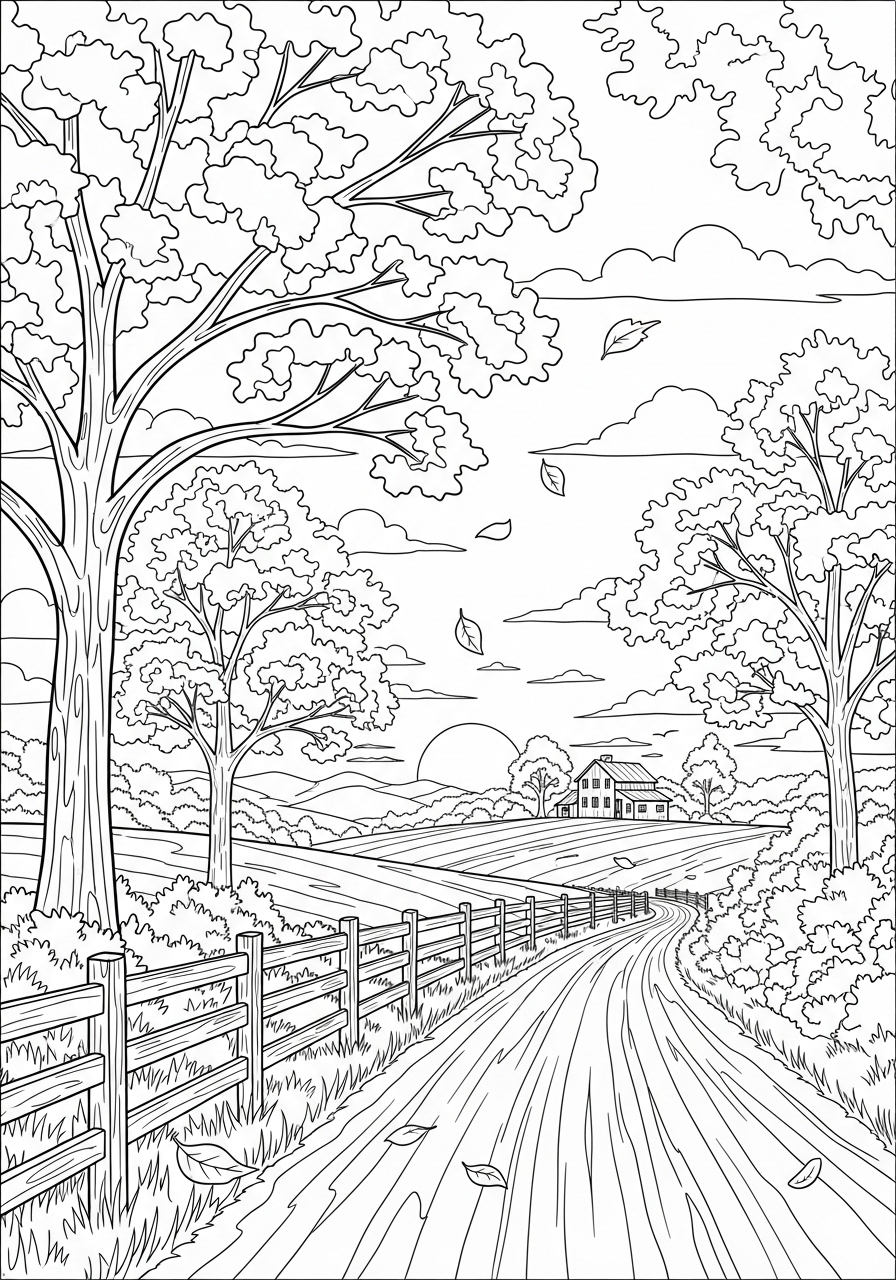 Paesaggio autunnale 5 disegni di Paesaggio autunnale da colorare per bambini