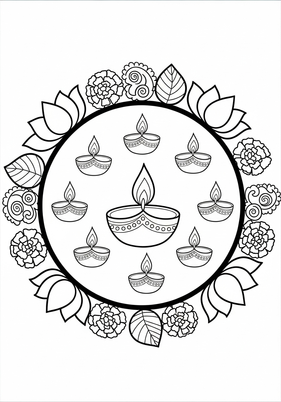 Rangoli 5 immagini da stampare e colorare di Rangoli
