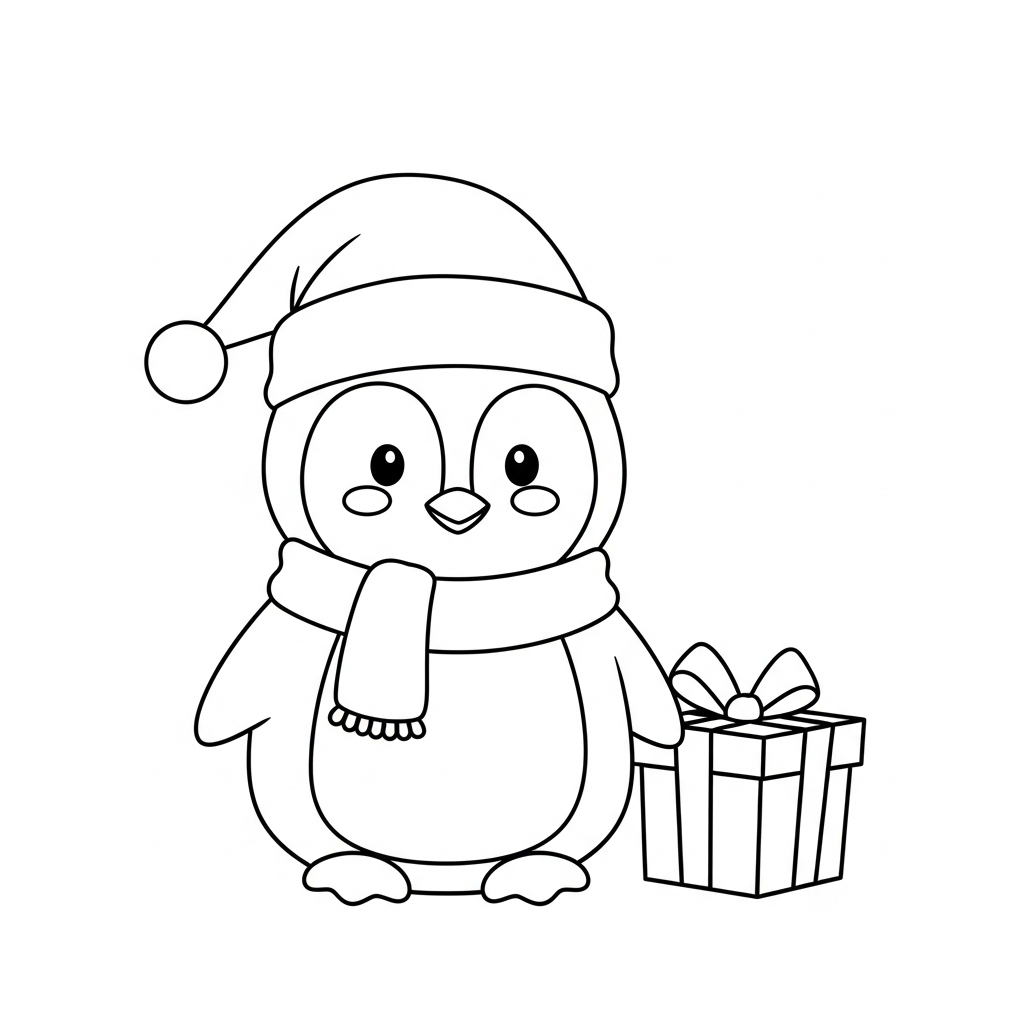 Pinguino di Natale da colorare thumbnail