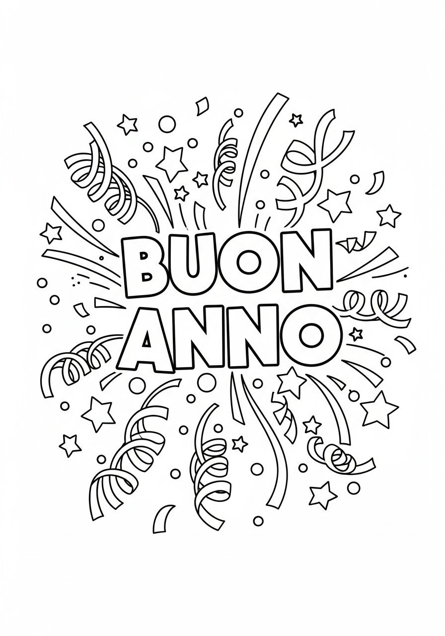 Buon Anno 3 stampe da colorare per bambini Buon Anno