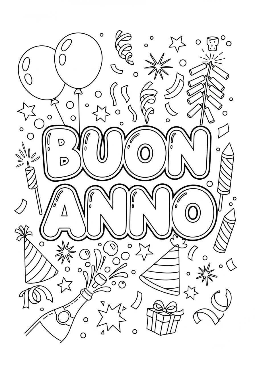 Buon Anno 2 disegni Buon Anno da colorare per bambini