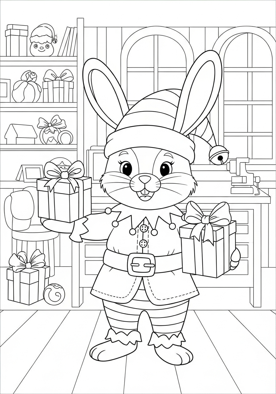 Coniglio di Natale da colorare facile