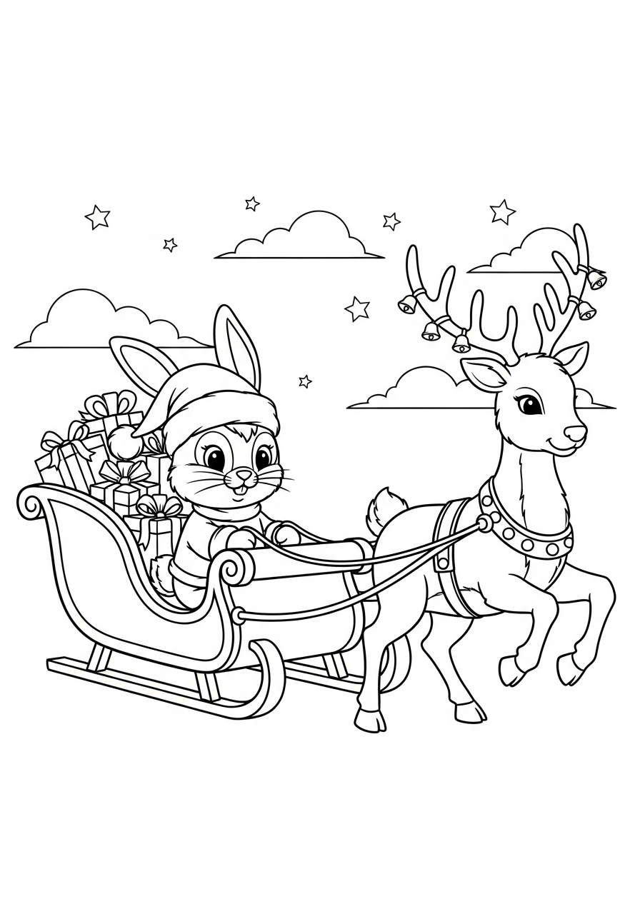 disegno Coniglio di Natale da colorare per bambini