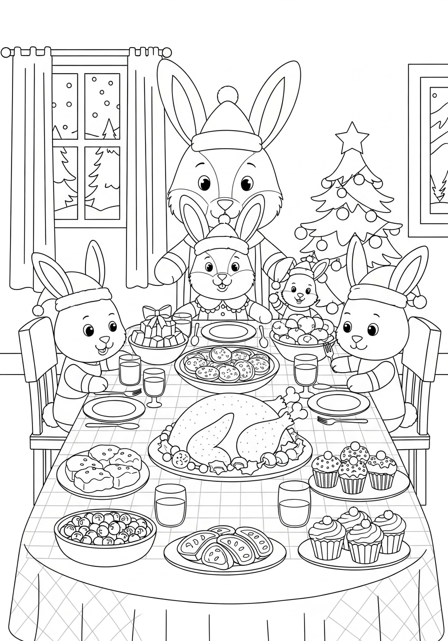 disegno di Coniglio di Natale da stampare e colorare