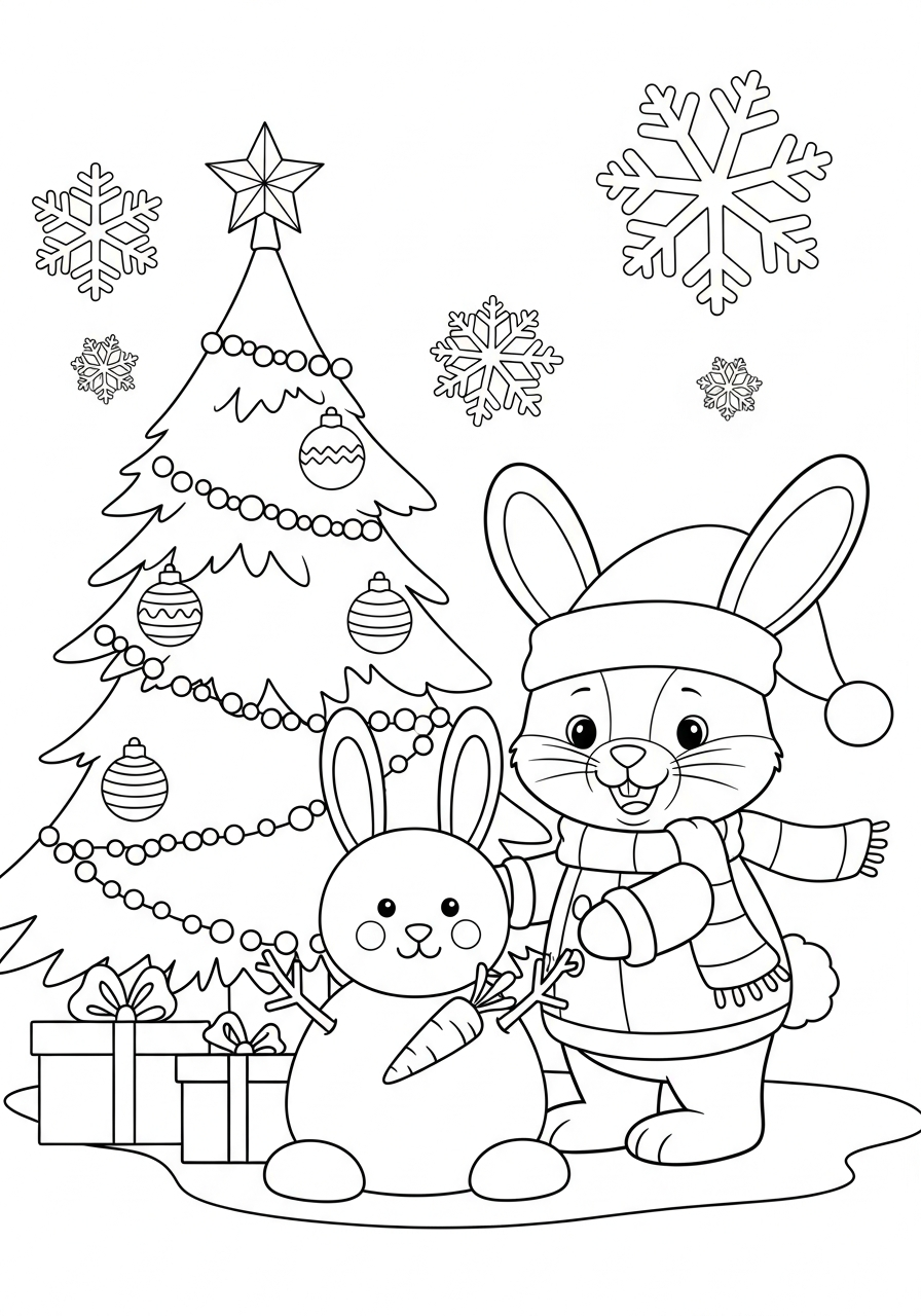 disegni facili di Coniglio di Natale da colorare