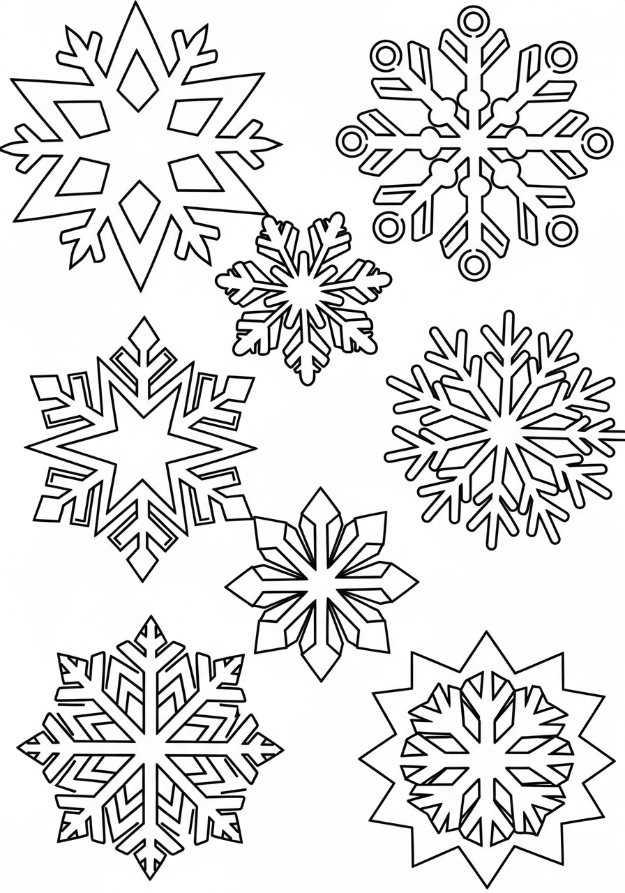 Fiocchi di Neve 5 disegni facili di Fiocchi di Neve da colorare