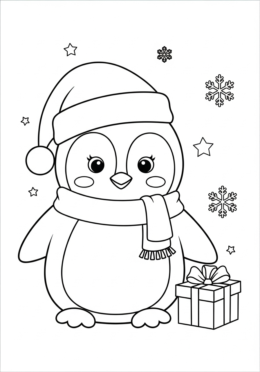immagini da colorare Pinguino di Natale gratis 1