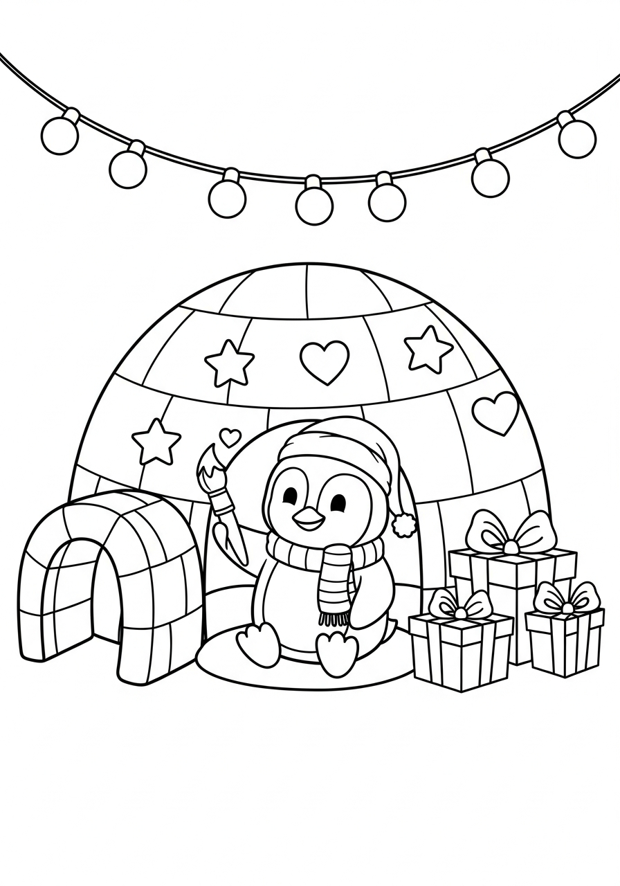 disegni da colorare gratis per bambini di Pinguino di Natale