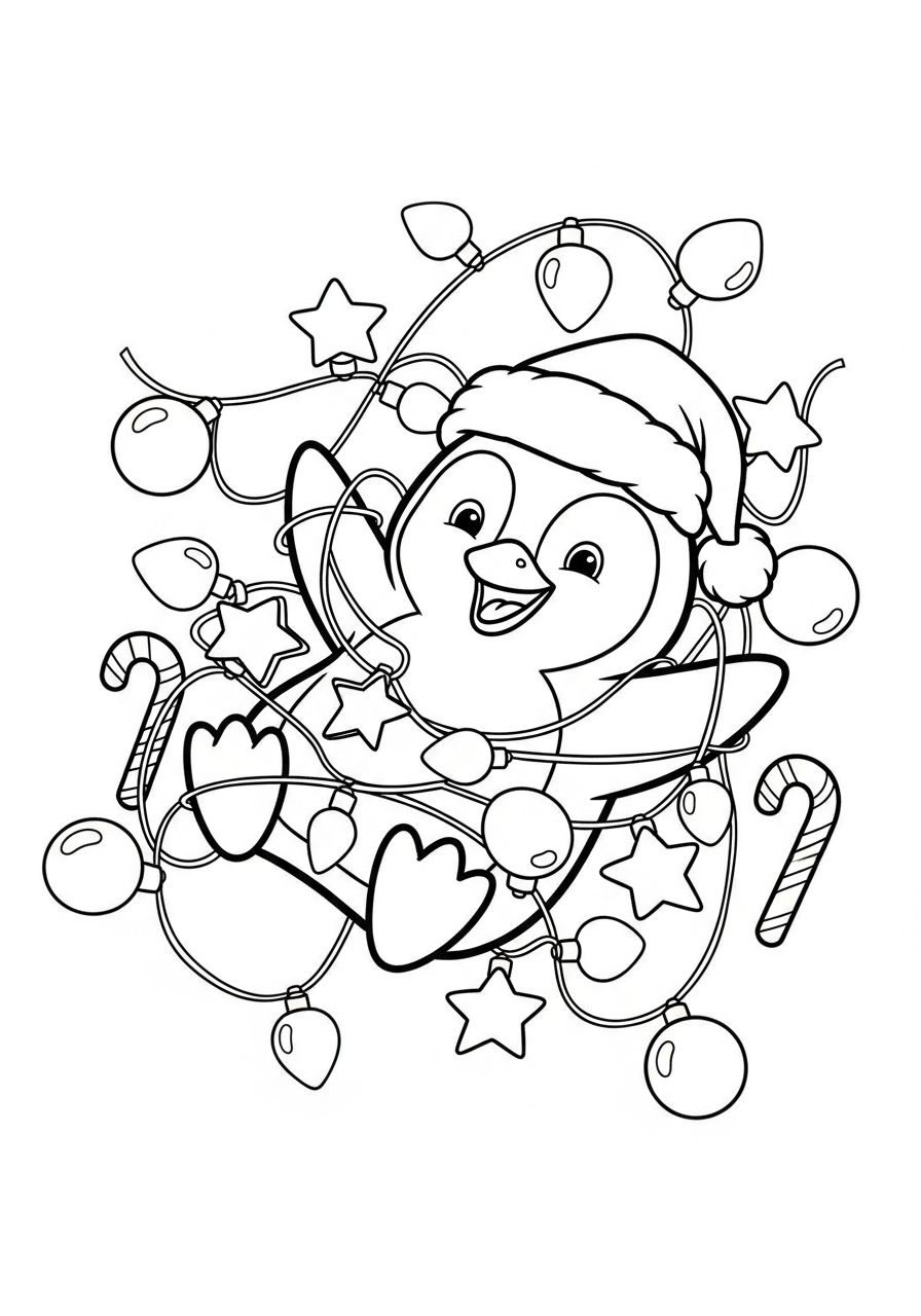 disegni di Pinguino di Natale da colorare per bambini