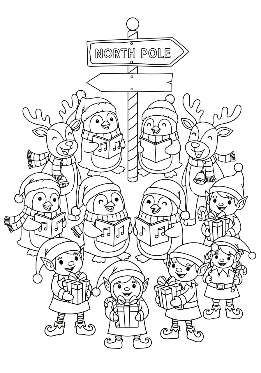 disegni di Pinguino di Natale da colorare