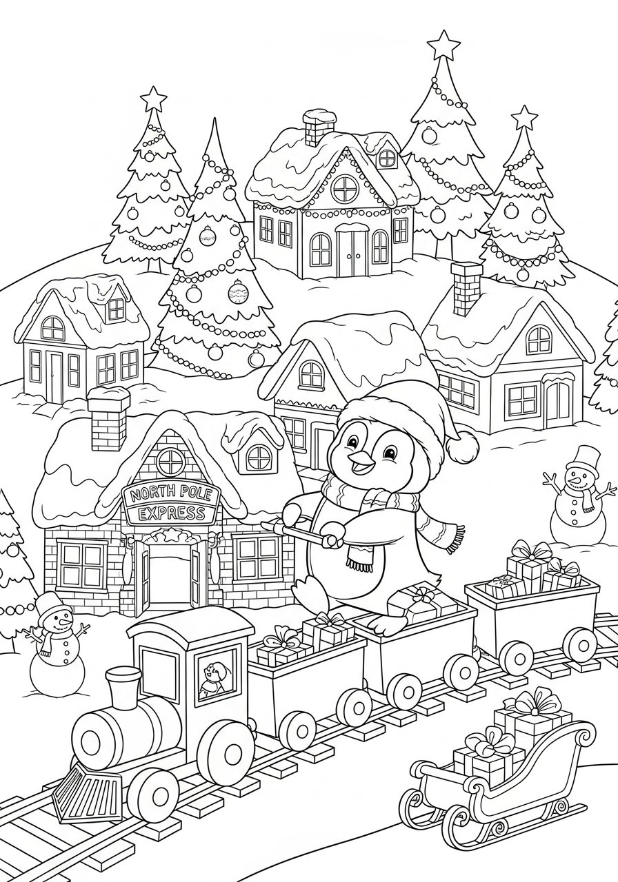 disegni da stampare e colorare Pinguino di Natale