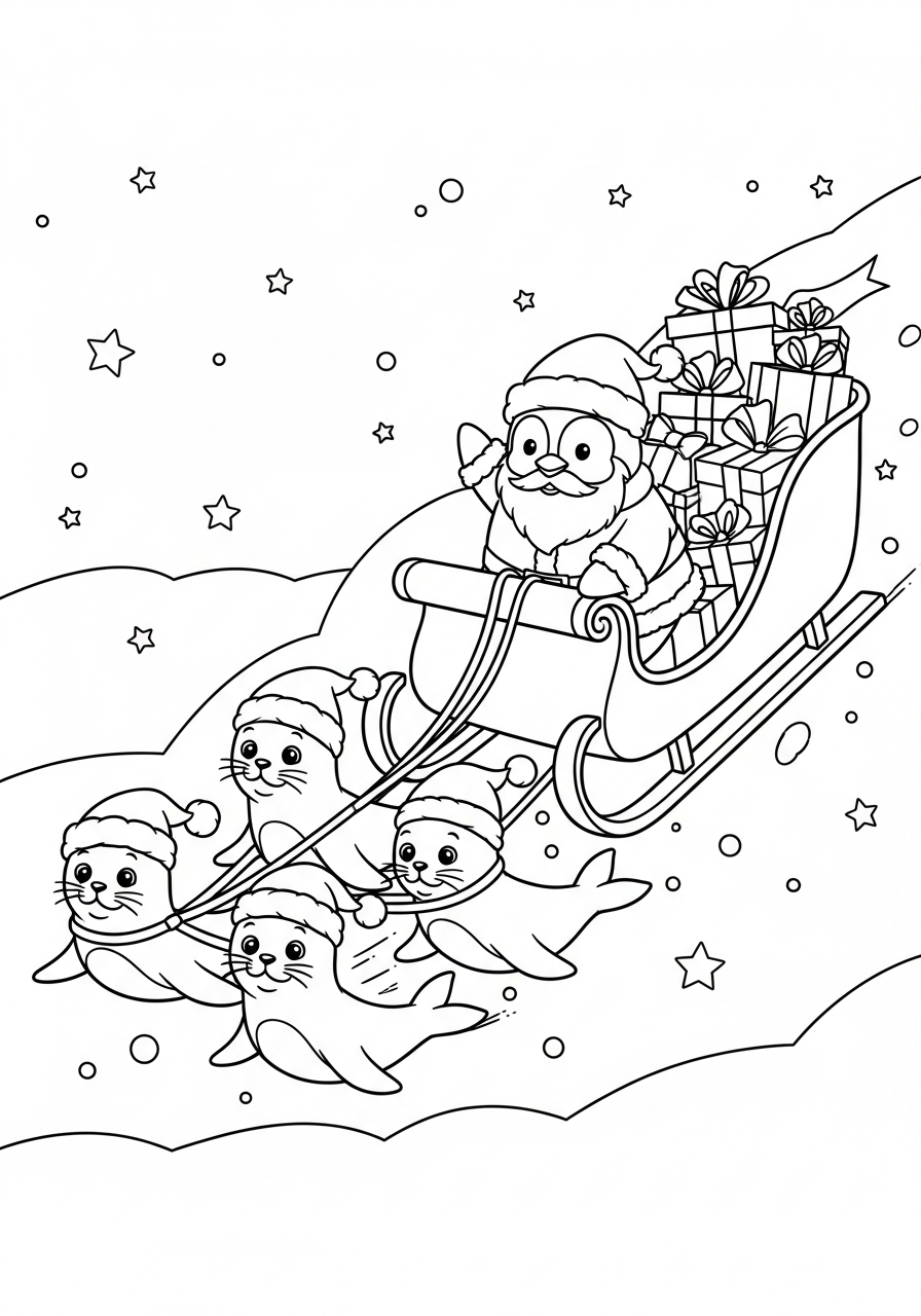 Pinguino di Natale disegno da colorare 1