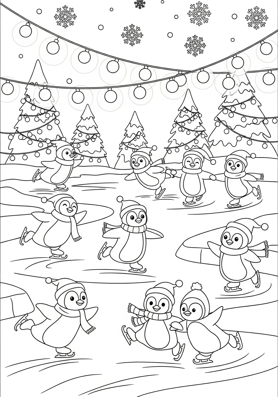 disegni Pinguino di Natale facili da colorare 1