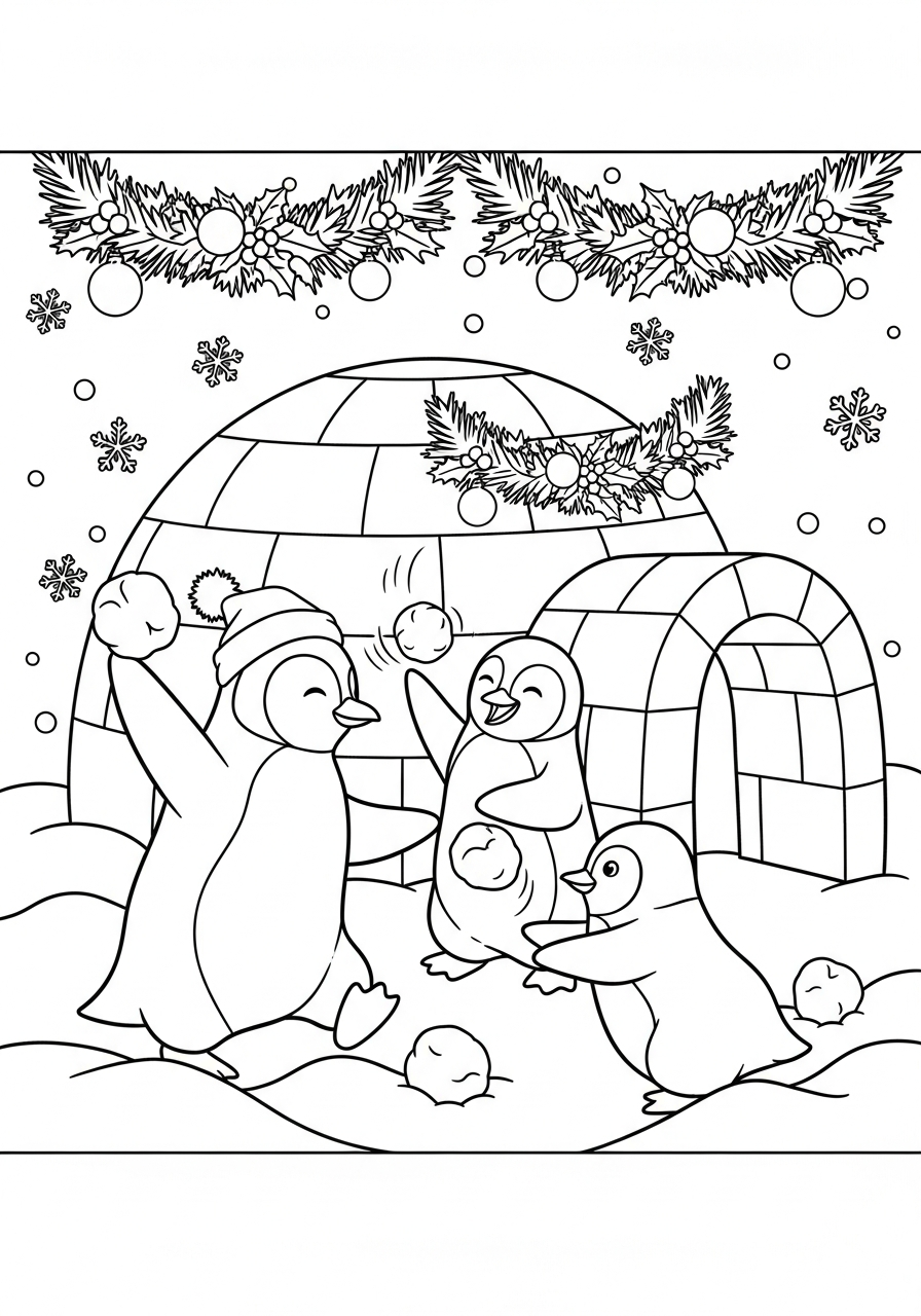 immagini da colorare Pinguino di Natale gratis