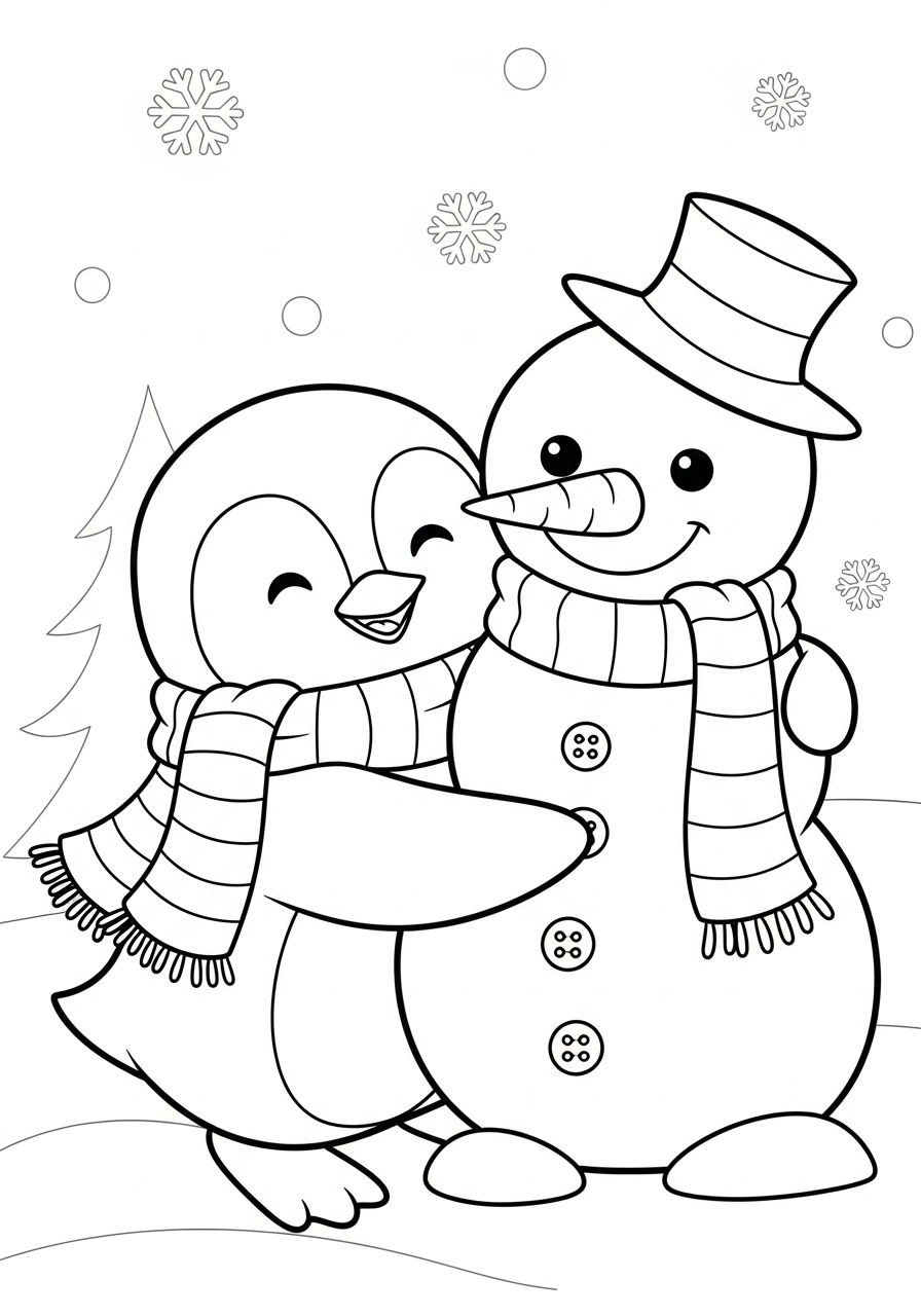 disegni facili di Pinguino di Natale da colorare