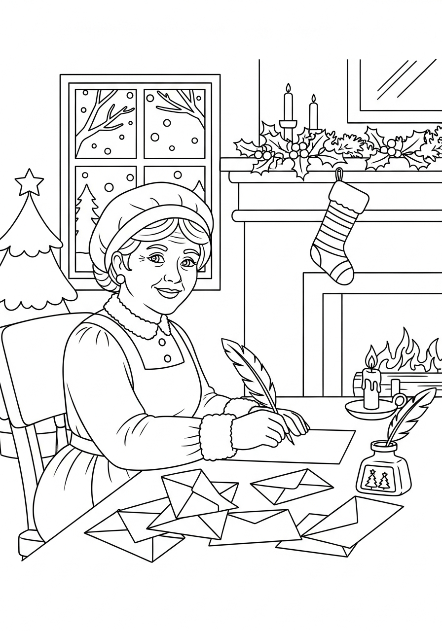 Signora Natale da colorare facile 1