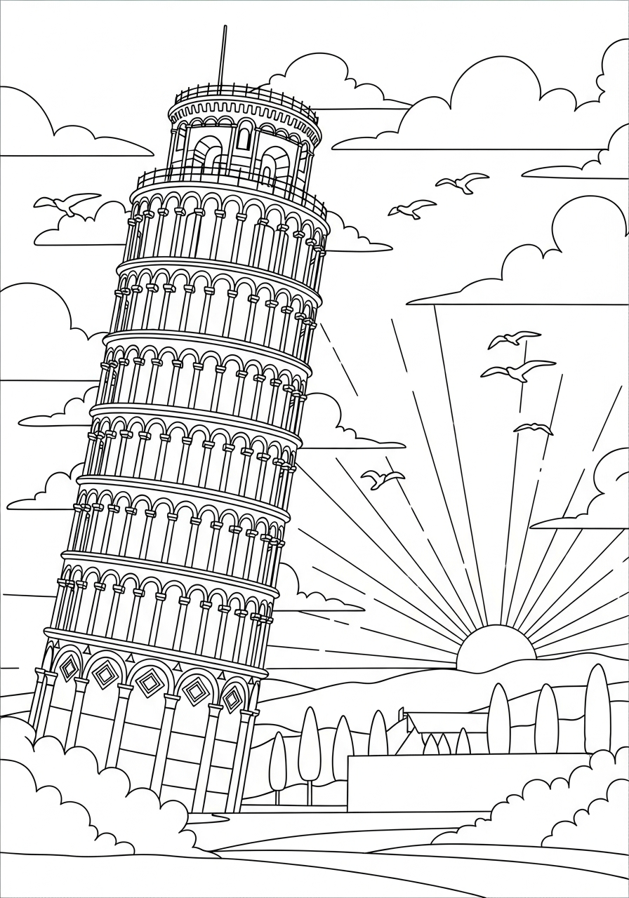 disegni Torre di Pisa da colorare e stampare