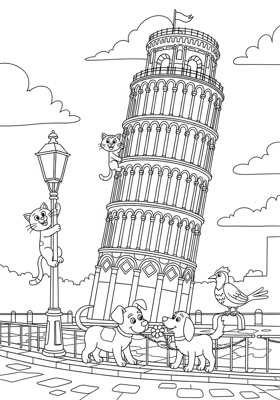 Torre di Pisa disegno da colorare 2