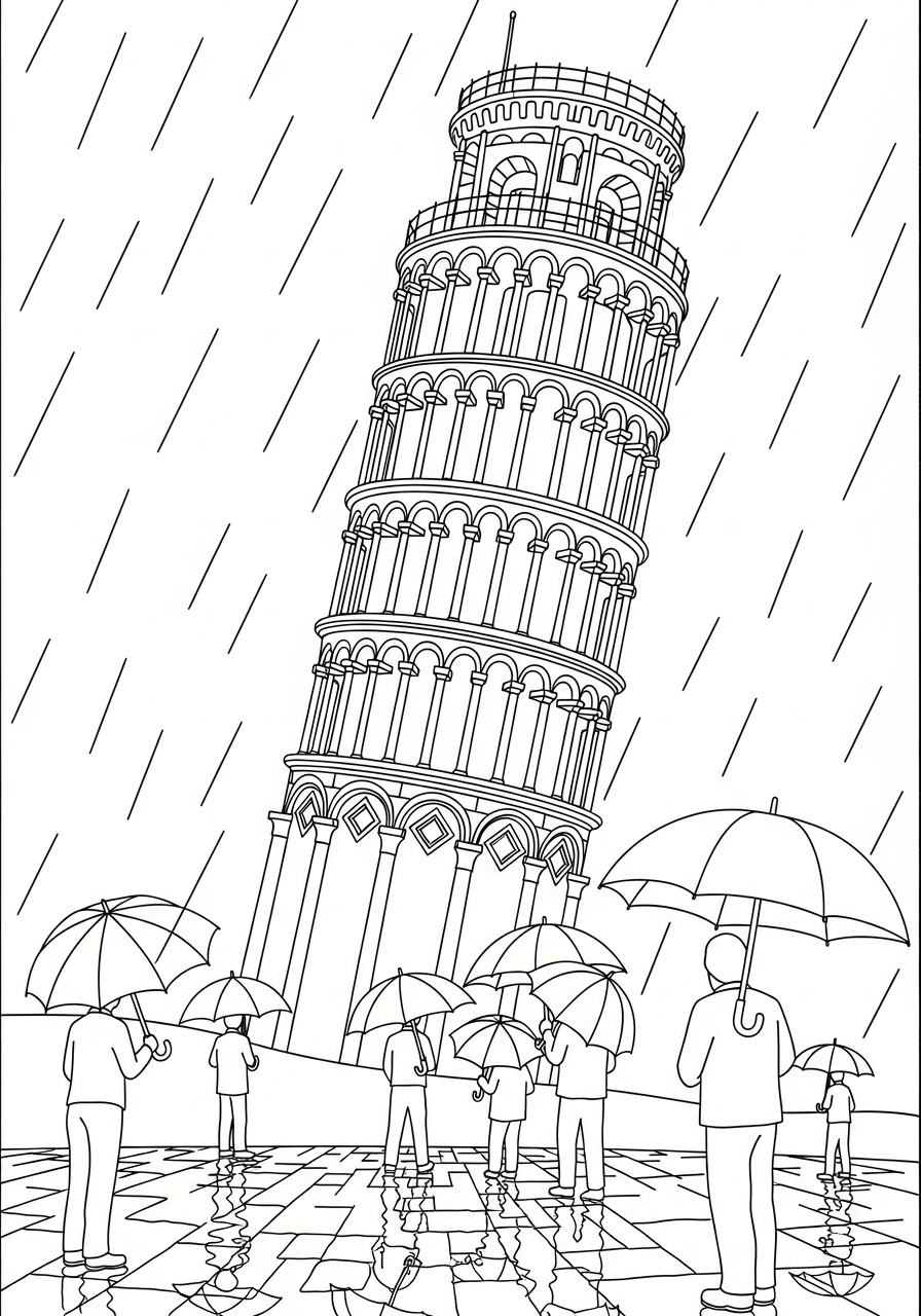 Torre di Pisa disegno da colorare 1