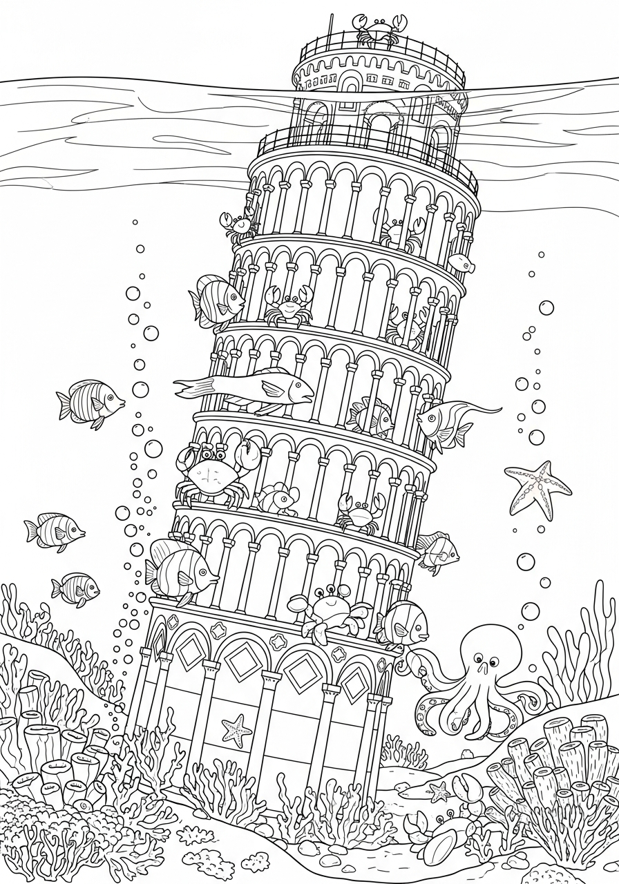 disegni da colorare per bambini pdf Torre di Pisa 1