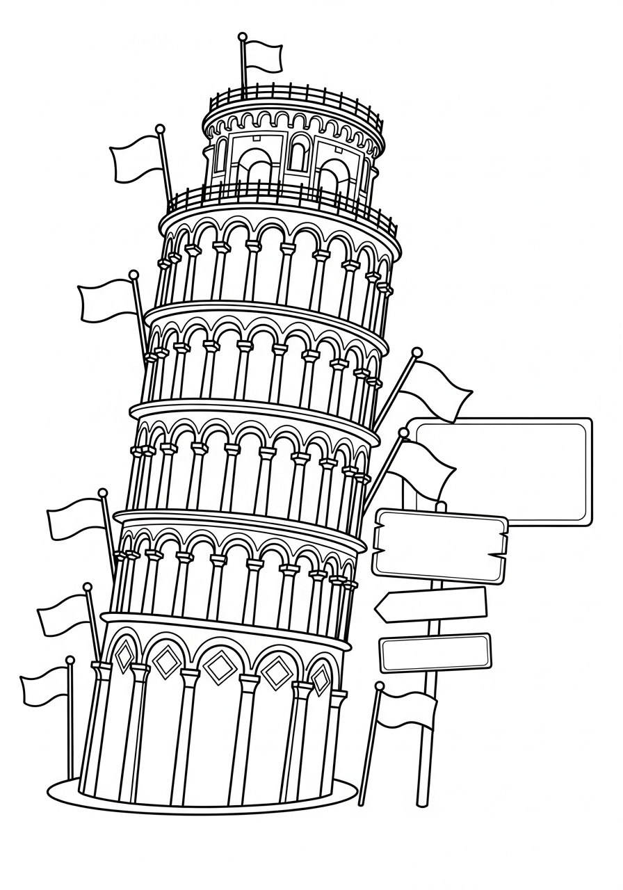 disegni di Torre di Pisa da colorare e stampare gratis