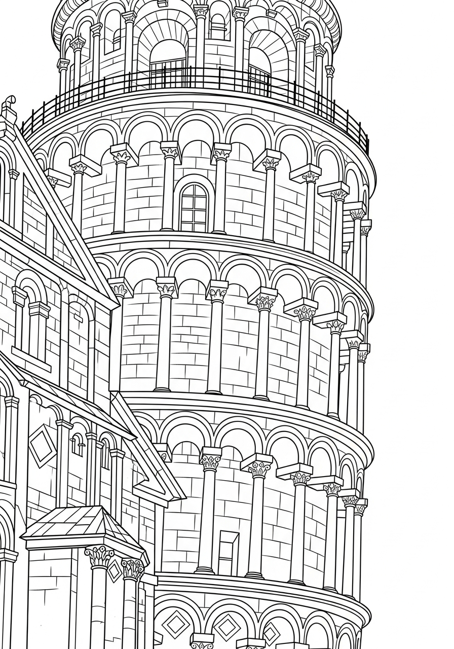 disegni da colorare gratis per bambini di Torre di Pisa