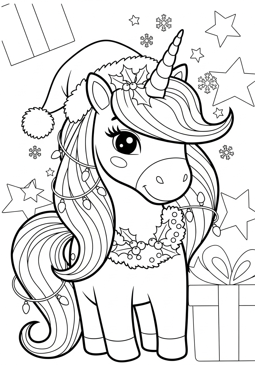 Unicorno di Natale 24 immagine da colorare Unicorno di Natale