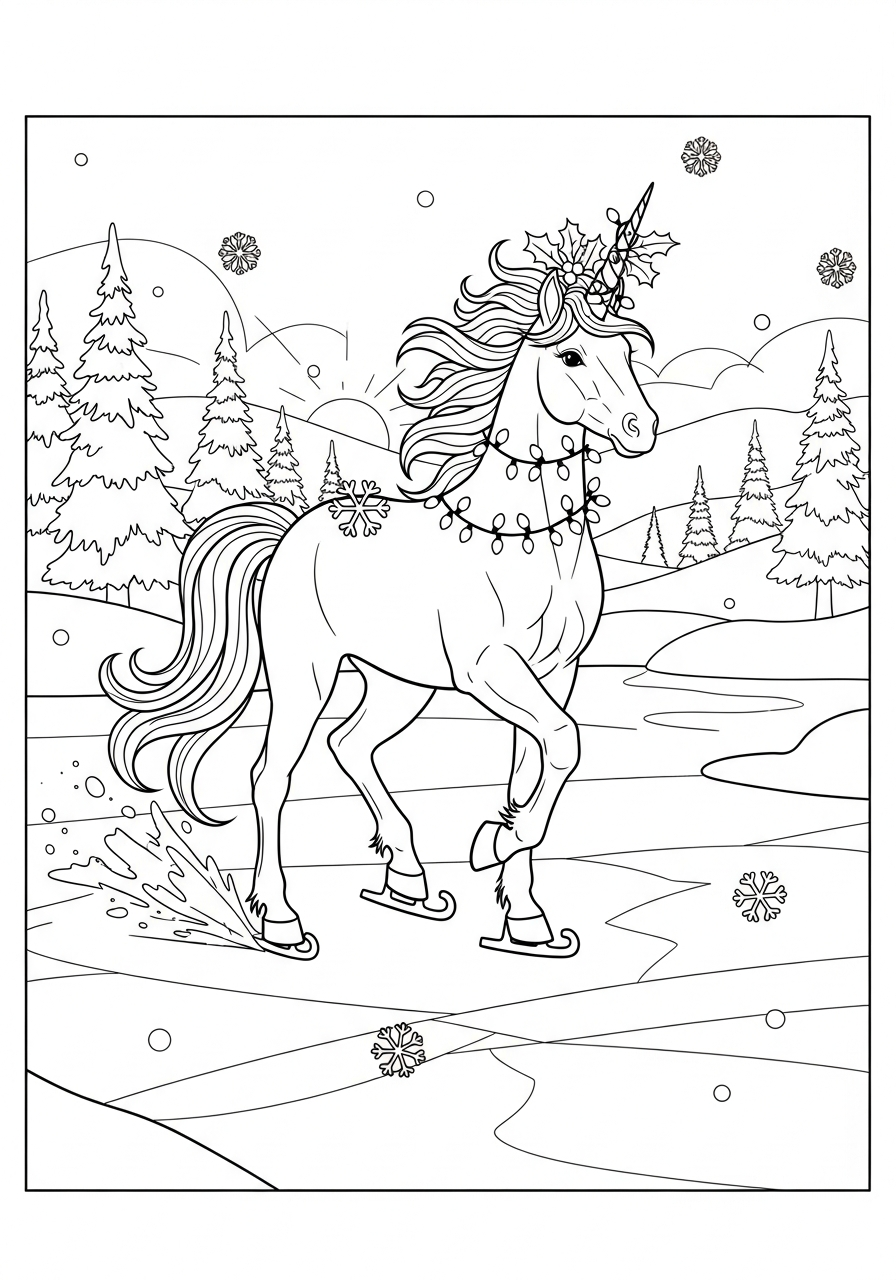 Unicorno di Natale 10 Unicorno di Natale da colorare a4