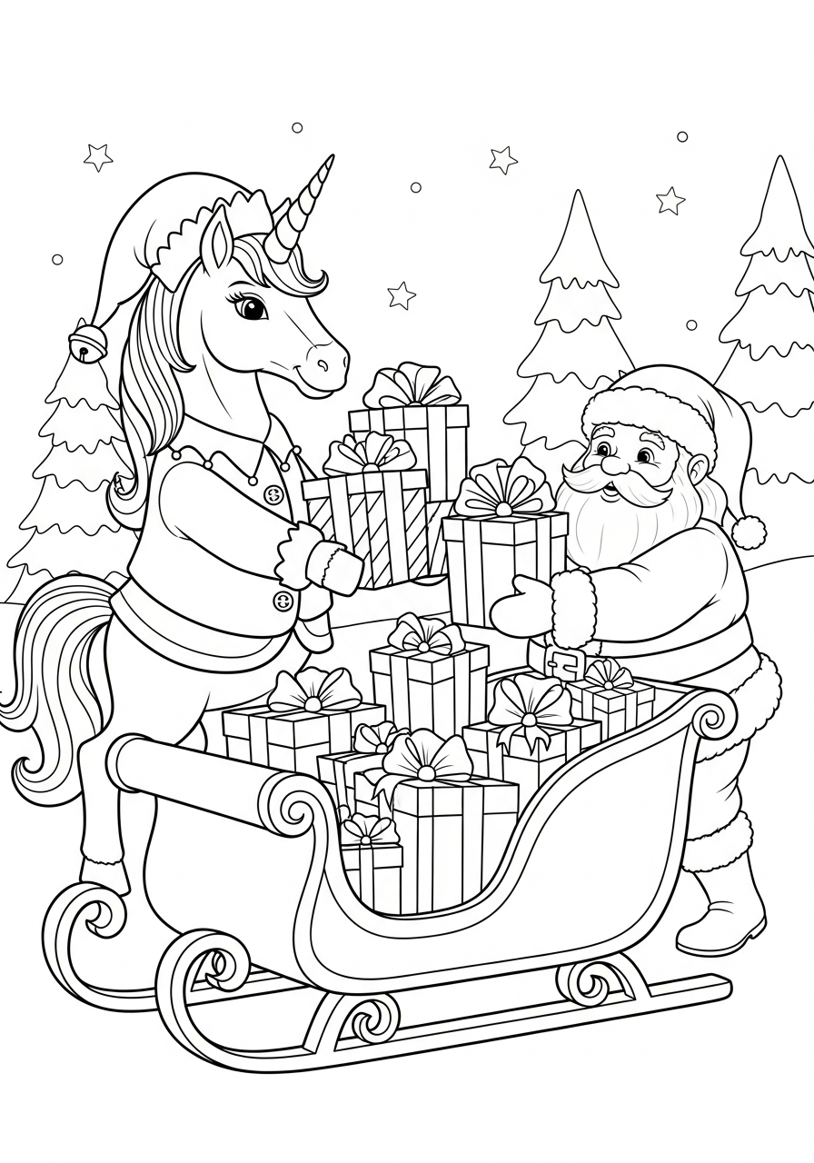 Unicorno di Natale 9 disegni di Unicorno di Natale da colorare e stampare