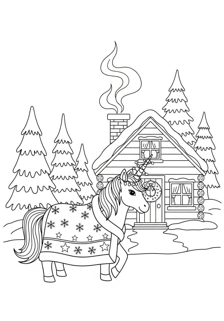 Unicorno di Natale 7 disegni da stampare e colorare Unicorno di Natale
