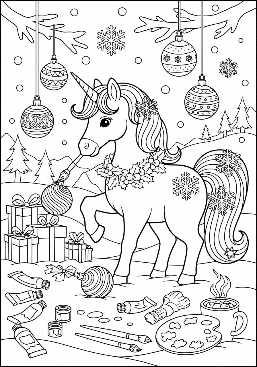 Unicorno di Natale 5 disegni Unicorno di Natale da colorare