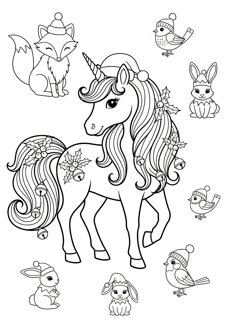 Unicorno di Natale 4 Unicorno di Natale disegno da colorare facile