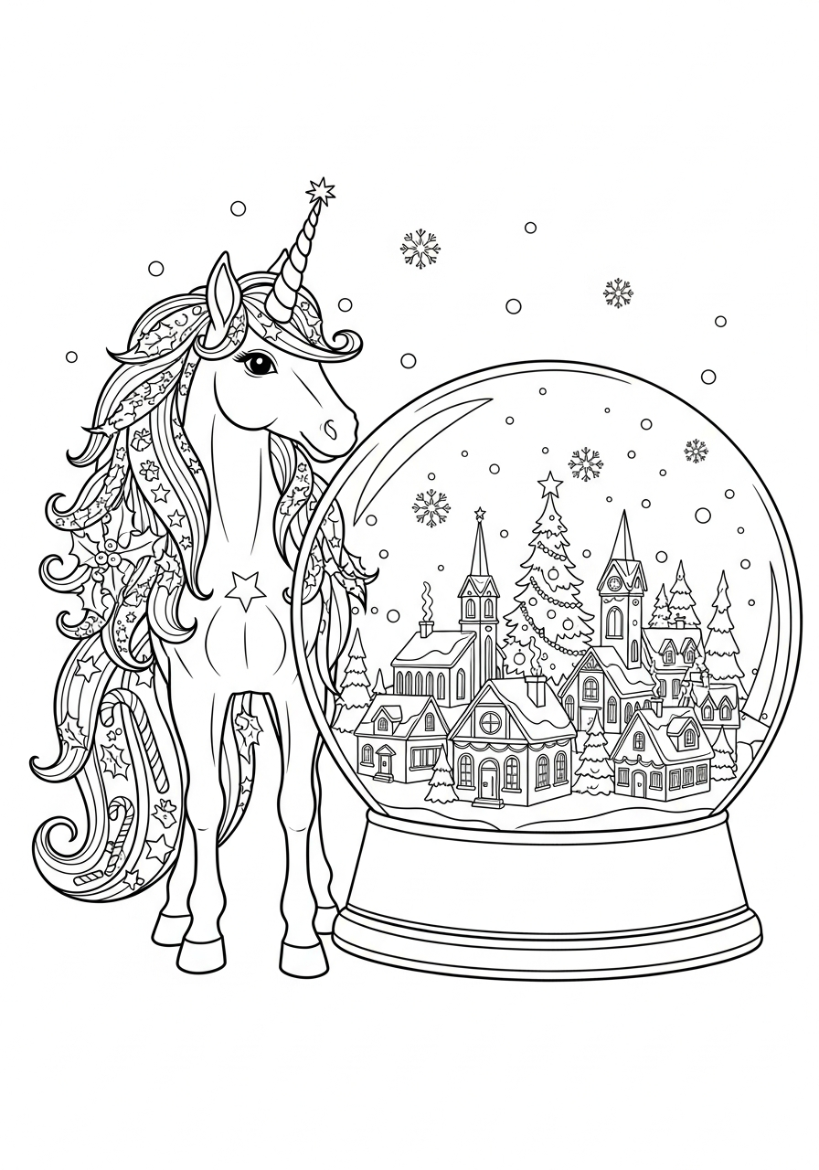 Unicorno di Natale 3 disegni di Unicorno di Natale da colorare per bambini