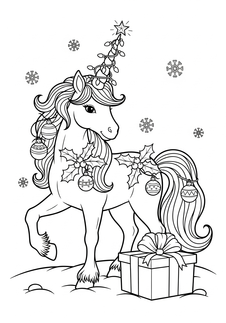 Unicorno di Natale 22 disegni Unicorno di Natale facili da colorare