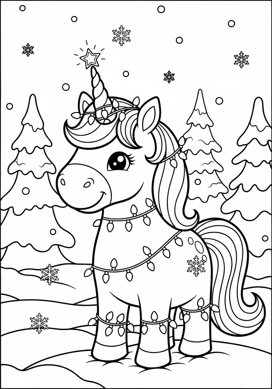Unicorno di Natale 17 foto Unicorno di Natale da colorare