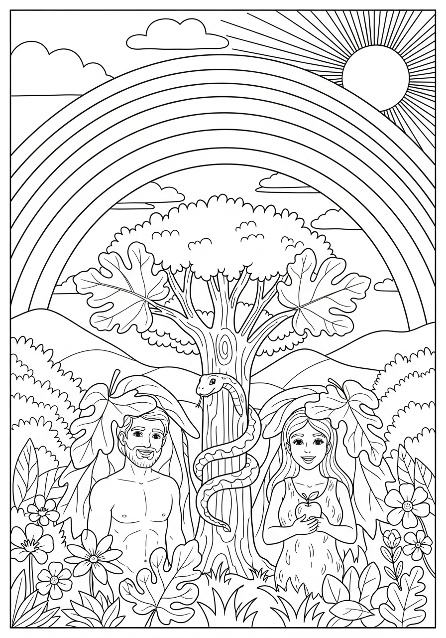 Adamo ed Eva 7 disegni di Adamo ed Eva da colorare per bambini