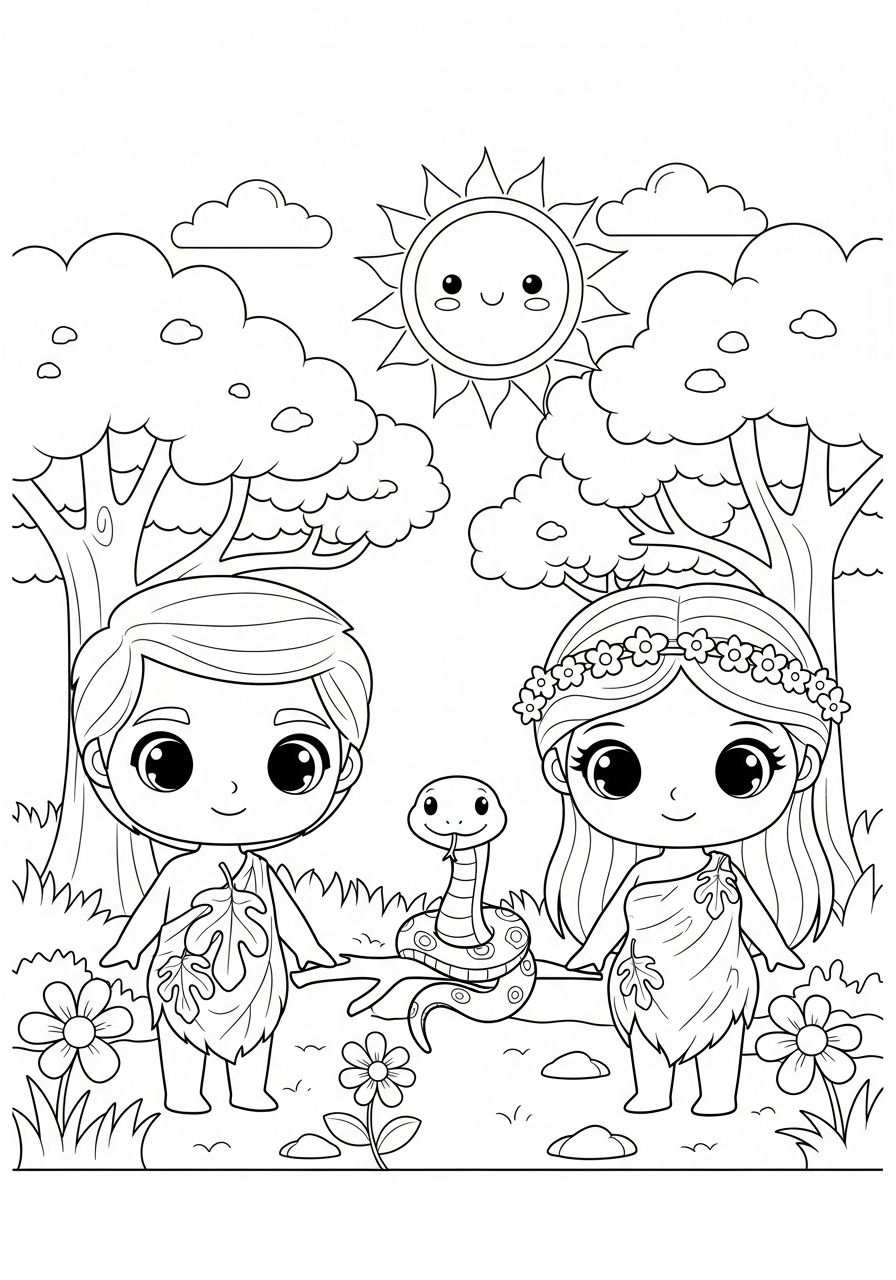 Adamo ed Eva 3 stampe da colorare per bambini Adamo ed Eva