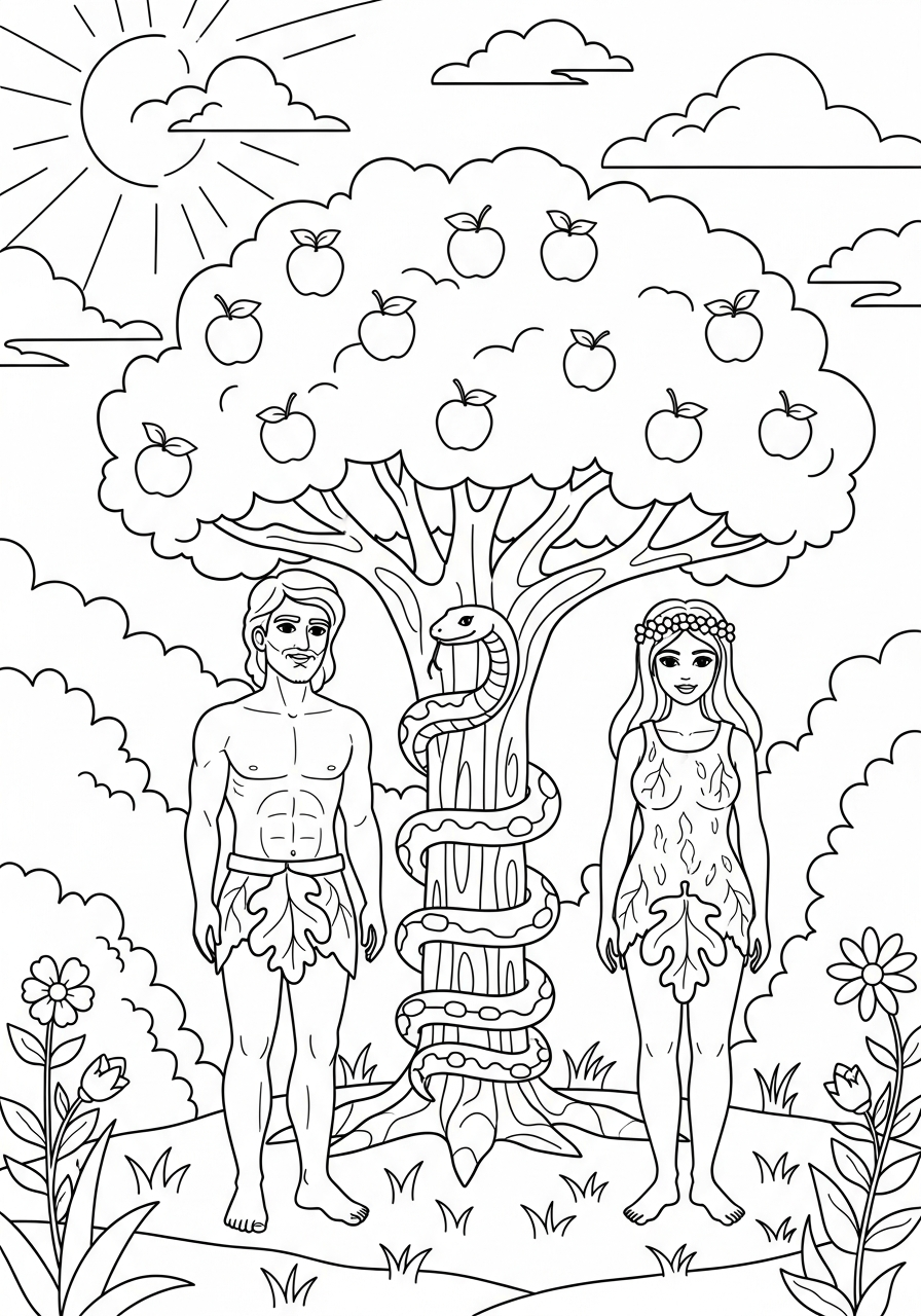 Adamo ed Eva 2 disegni facili di Adamo ed Eva da colorare