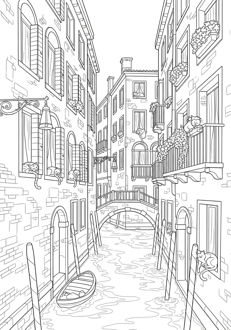 disegni da stampare e colorare Canali di Venezia
