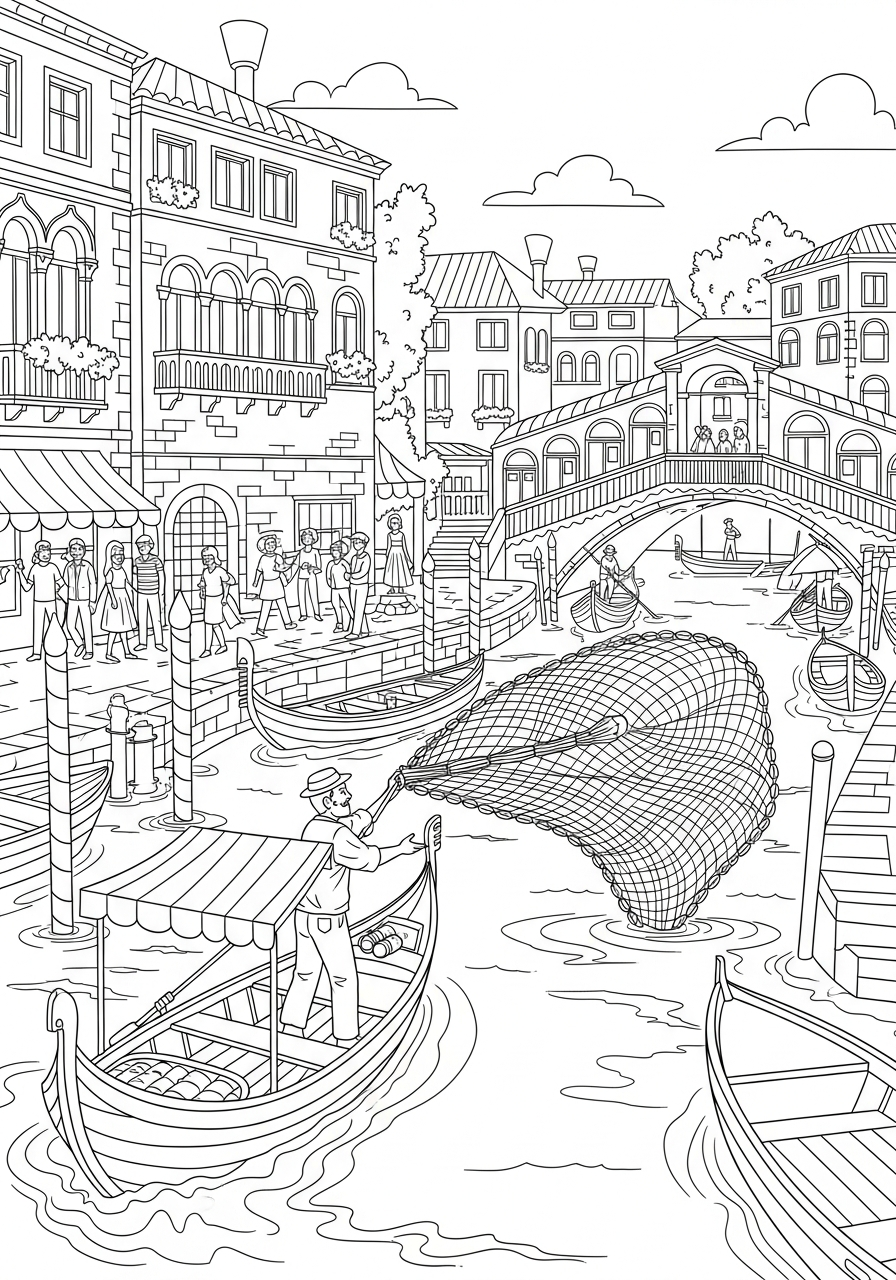 Canali di Venezia da stampare e colorare per bambini