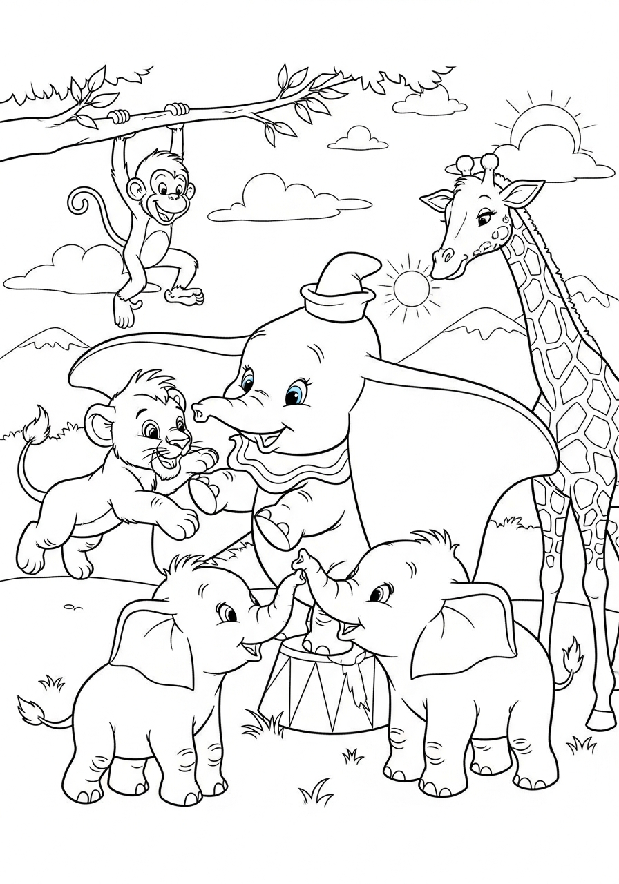 Dumbo disegno facile da colorare