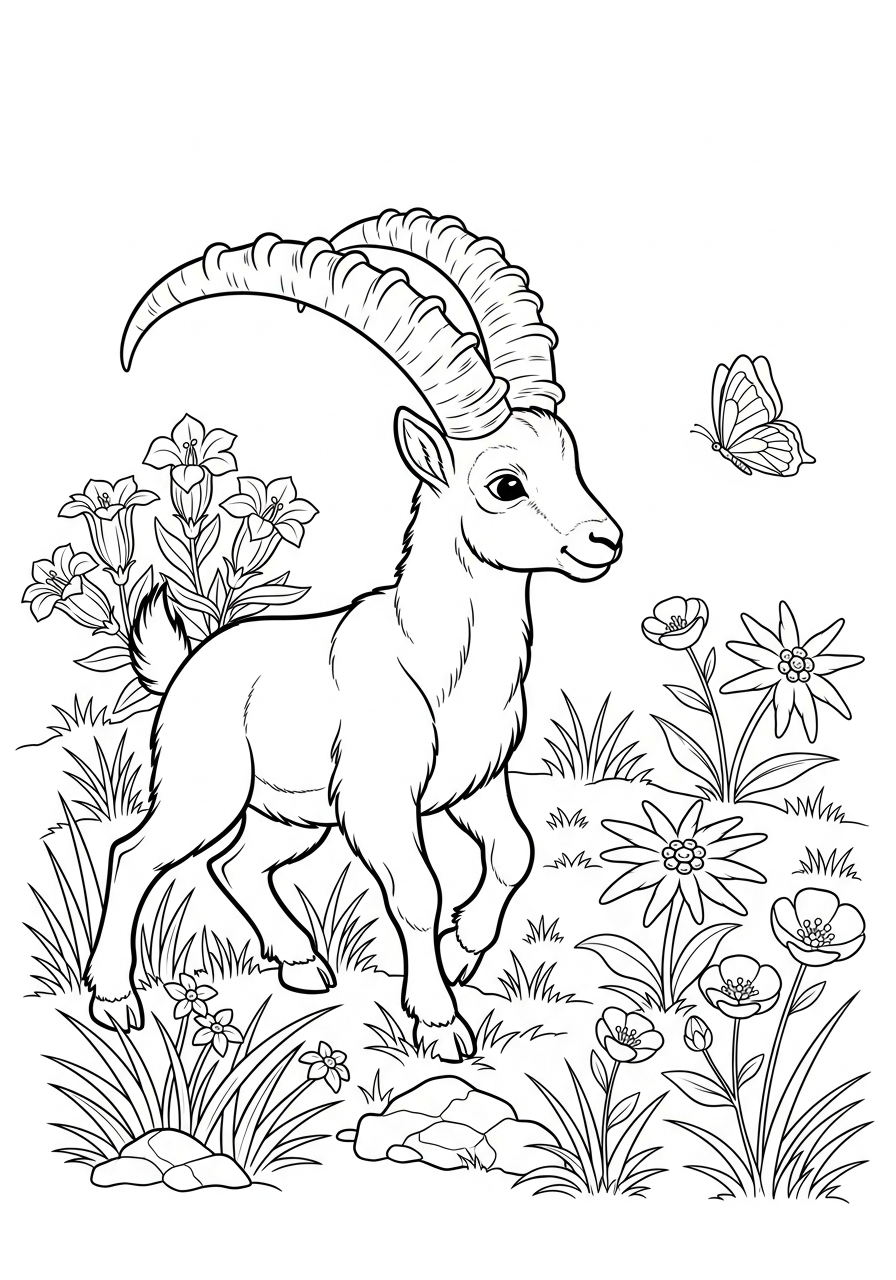 disegno Stambecco delle Alpi da colorare per bambini 1