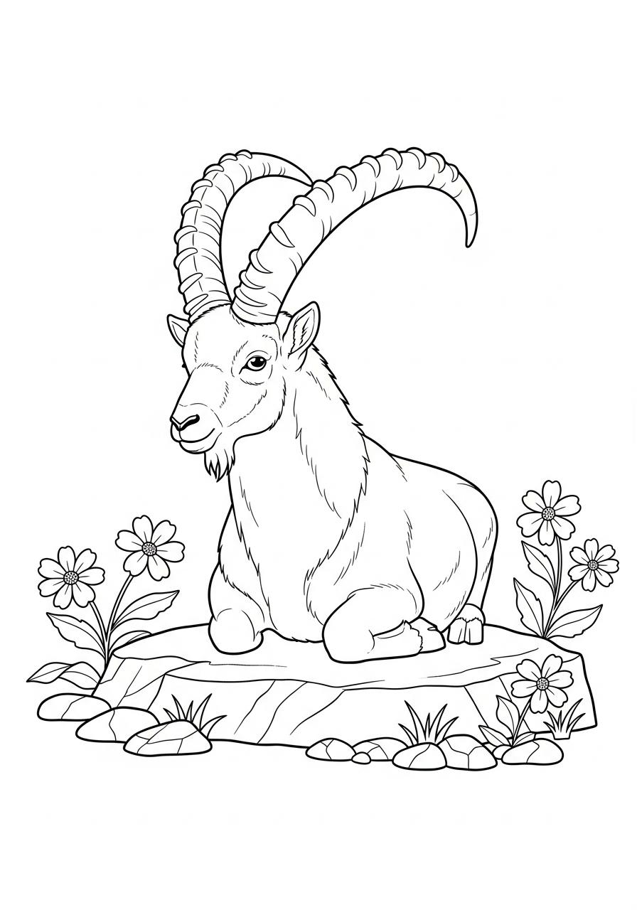 Stambecco delle Alpi disegno da colorare facile 1